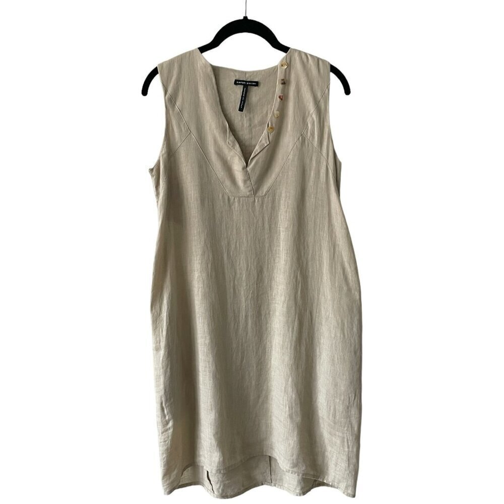 Sarah Pacini Linen Pullover V-Neck Casual Sleeveless Mini Dress Brown XS